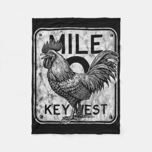 Key West Florida Chicken Retro Mile 0 Rooster Dist Fleece Blanket