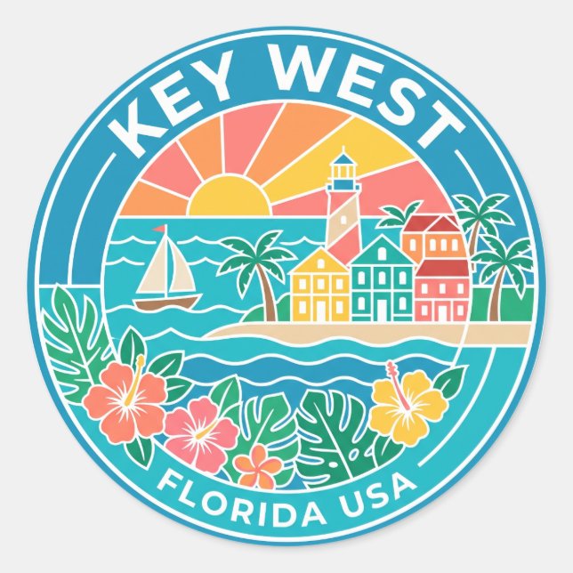 Key West Florida Classic Round Sticker (Front)