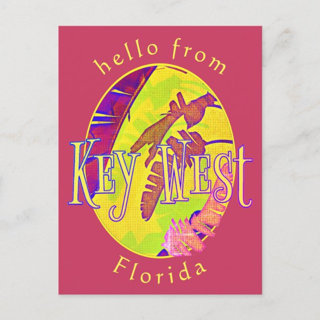 Key West Florida Colourful Tropical Palm Leaf Postcard (Front)