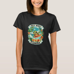 Key West Florida Cute Sea Turtle Surfing Summer Va T-Shirt
