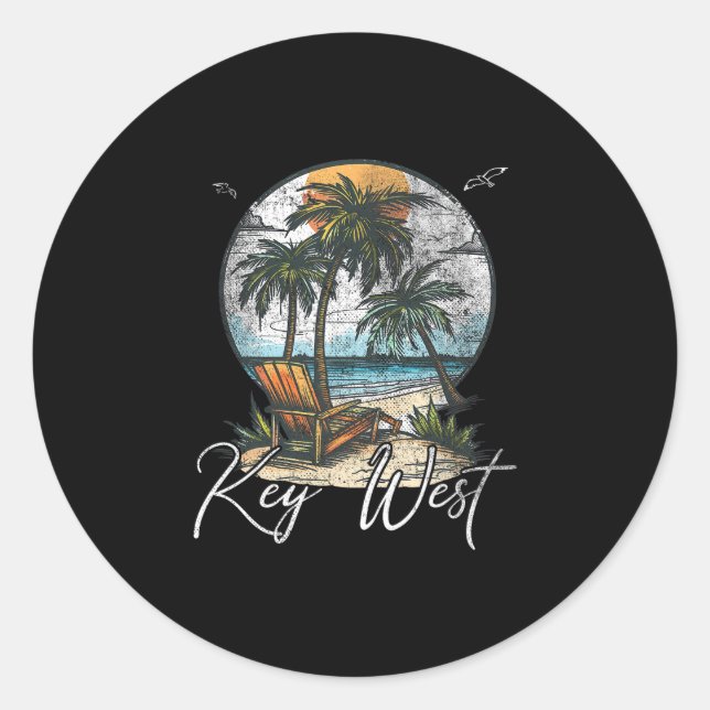Key West Florida Fl Palm Trees  Classic Round Sticker (Front)