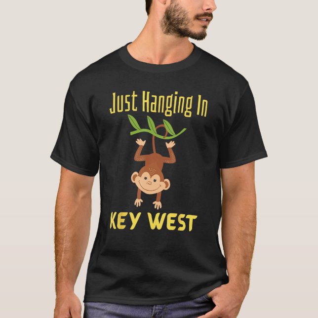 Key West Florida Just Hanging Cute Monkey Vacation T-Shirt (Front)