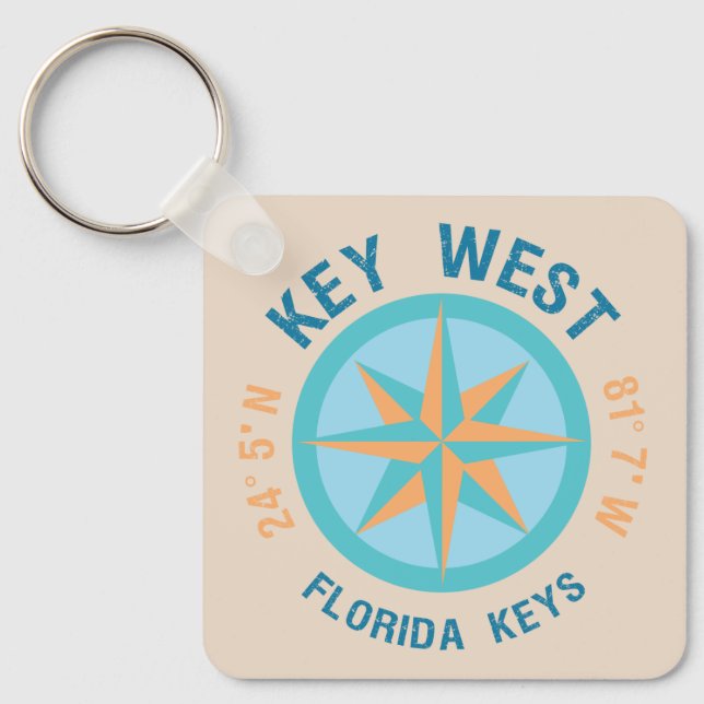 Key West Florida Latitude and Longitude Key Ring (Front)