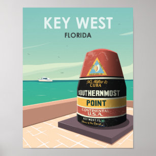 Key West Florida Mile Zero Vintage Travel Poster