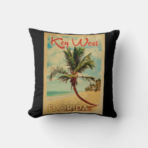 Key West Florida Palm Tree Beach Vintage Travel Cushion