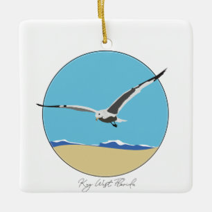 Key West, Florida Sea Gull over Beach  Ceramic Ornament