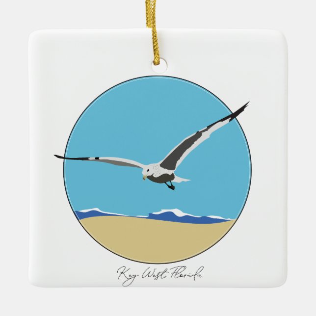 Key West, Florida Sea Gull over Beach  Ceramic Ornament (Front)