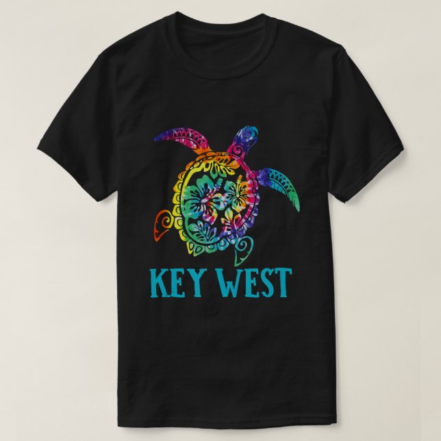 Key West Florida Sea Turtle Hibiscus Tie Dye Summe T-Shirt (Design Front)
