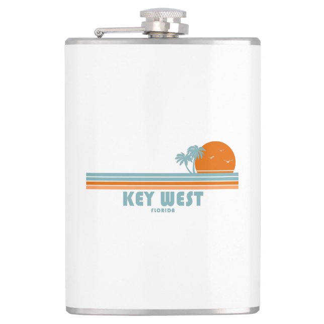 Key West Florida Sun Palm Trees Hip Flask (Front)