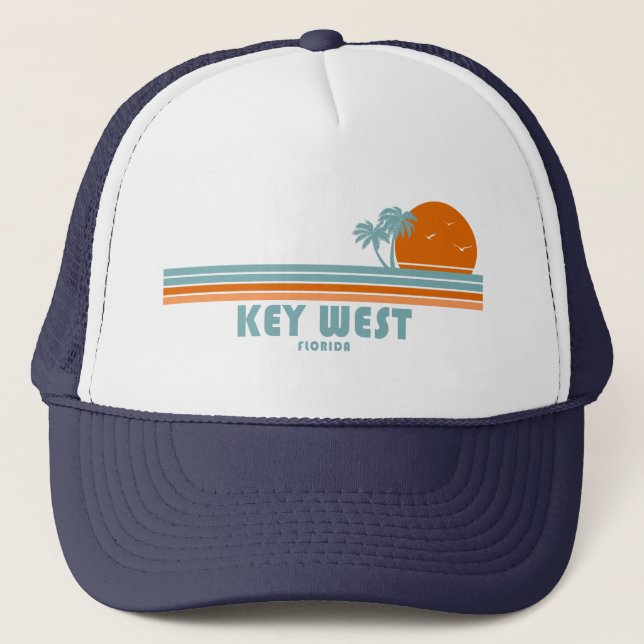 Key West Florida Sun Palm Trees Trucker Hat (Front)