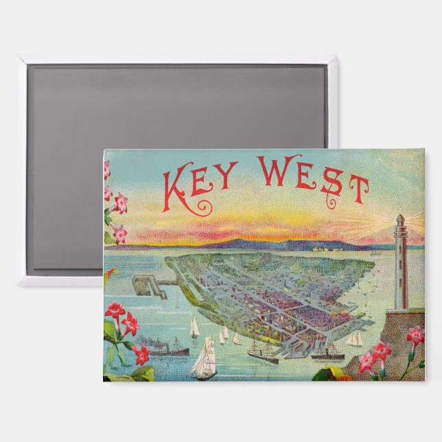 Key West Florida Unique Vintage Illustration Magnet (Front/Back)