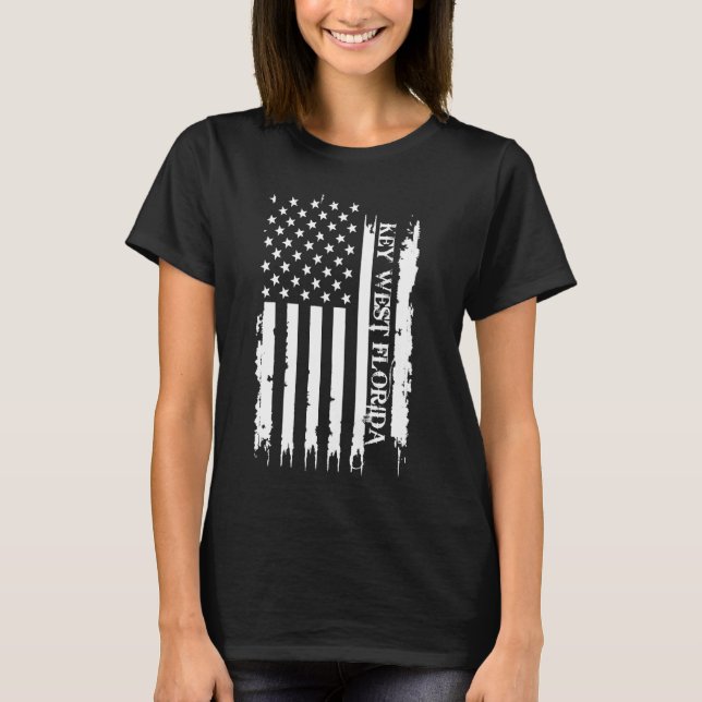 Key West Florida United States Distressed w US Fla T-Shirt (Front)