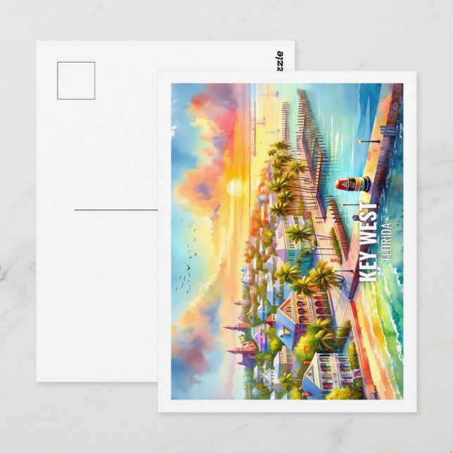 Key West Florida USA Famous Place watercolor Postcard (Front/Back)
