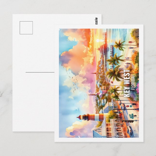 Key West Florida USA Famous Place watercolor Postcard (Front/Back)