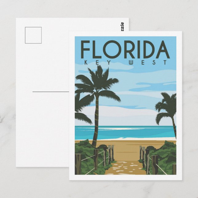 Key West Florida USA Travel Place Illustration Postcard (Front/Back)
