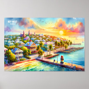 Key West Florida USA Travel Places watercolor Poster