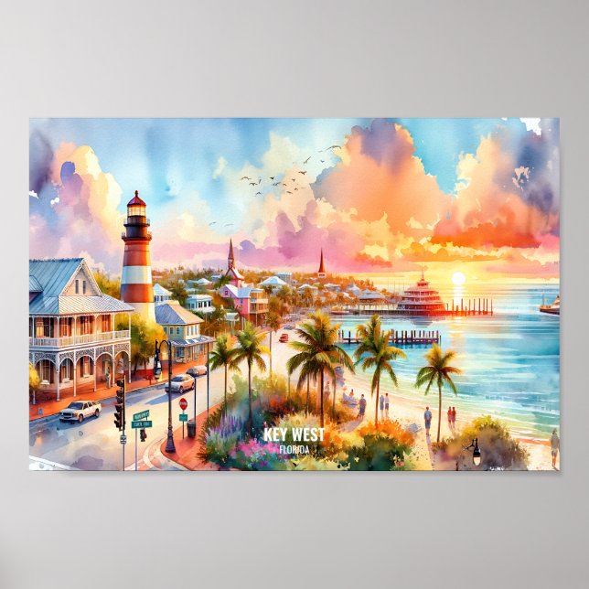 Key West Florida USA Travel Places watercolor Poster (Front)