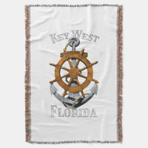 Key West Florida Vacation Nautical Anchor Helm Sai Throw Blanket