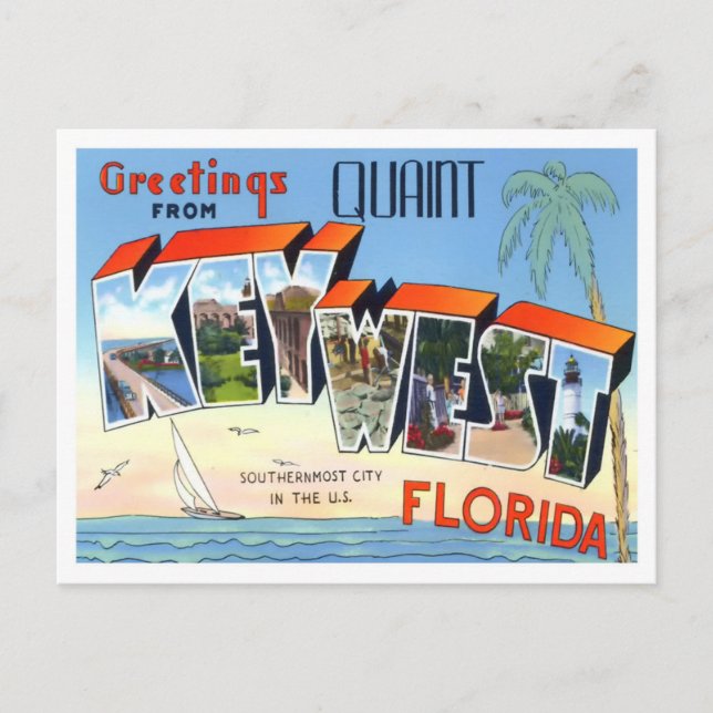 Key West, Florida Vintage Big Letters Postcard (Front)