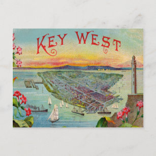 Key West Florida Vintage Illustration Postcard
