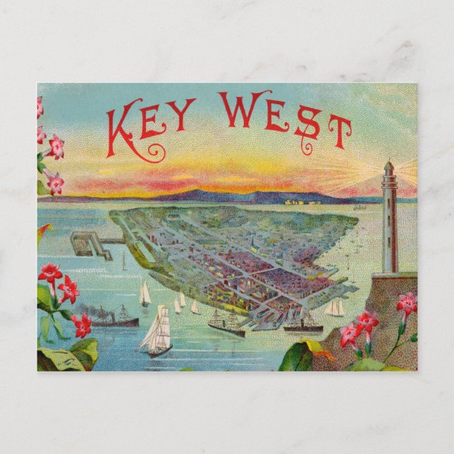 Key West Florida Vintage Illustration Postcard (Front)