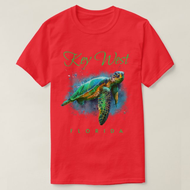 Key West Florida Watercolor Sea Turtle  T-Shirt (Design Front)