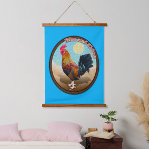 Key West Gypsy Rooster Rise and Shine Vintage Oval Hanging Tapestry