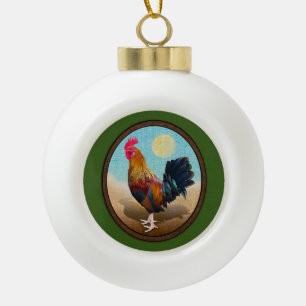 Key West - Gypsy Rooster Vintage Oval Ceramic Ball Christmas Ornament