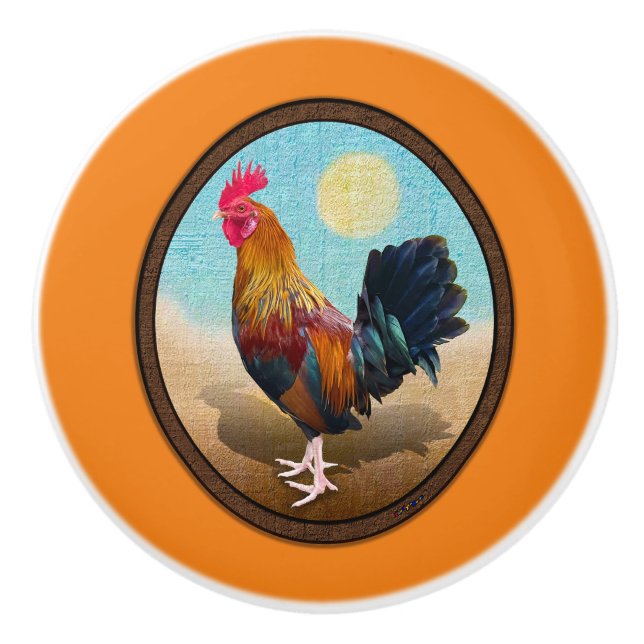 Key West - Gypsy Rooster Vintage Oval Ceramic Knob (Front)
