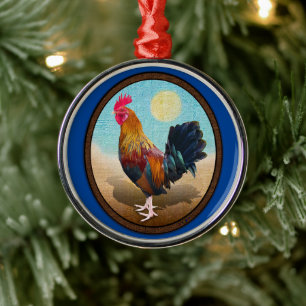 Key West - Gypsy Rooster Vintage Oval Metal Tree Decoration
