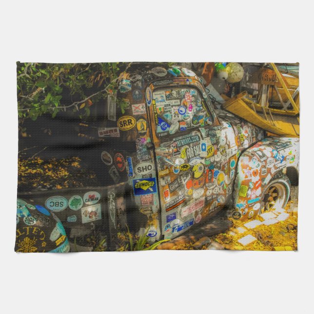 Key West is Art, Old Pickup Truck Tea Towel (Horizontal)