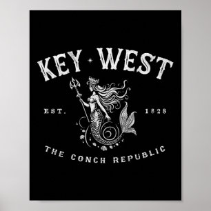 Key West Mermaid Conch Republic Vintage Scuba Fish Poster
