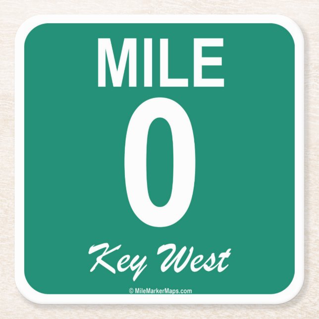 Key West Mile Marker 0 Square Paper Coaster (Front)