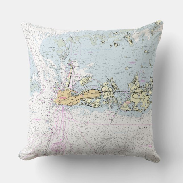 Key West Nautical Chart Throw Pillow (Front)