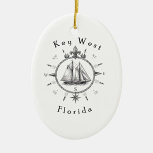 Key West Nautical Sailing Compass Cruising Sailor Ceramic Tree Decoration