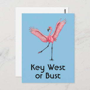 Key West or Bust Funny Florida Pink Flamingo Postcard