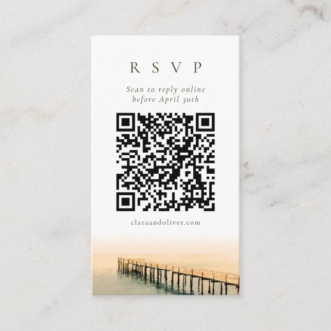 Key West Pier Sunlit Watercolor QR Code RSVP Card  (Front)