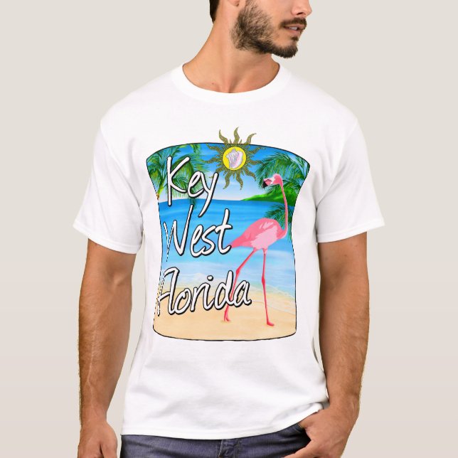 Key West Pink Flamingo Florida Keys T-Shirt (Front)