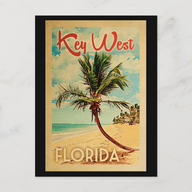 Key West Postcard Florida Palm Tree Beach Vintage (Front)