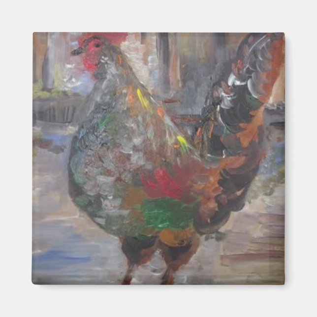 Key West Rooster Painting on a magnet (Front)