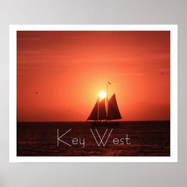 Key West, Sailboat Silhouette at Sunset Poster (Front)
