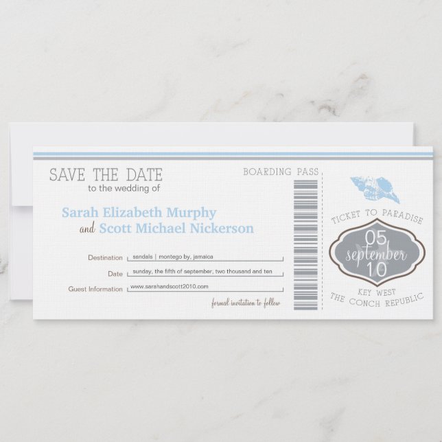Key West Save the Date Boarding Pass (Front)