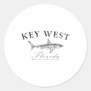 Key West Shark Tee For Fishing Boating Diving And  Classic Round Sticker