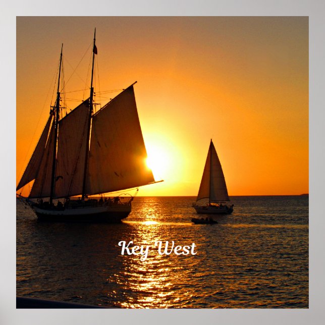 Key West, sunset and sailboats, Poster (Front)