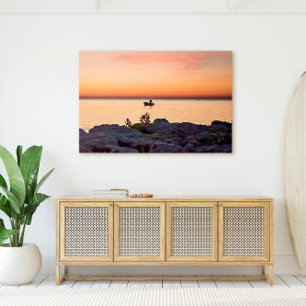 Key West Sunset Boat Rocky Shore Florida Keys Canvas Print
