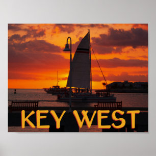 Key West Sunset with Boats Poster