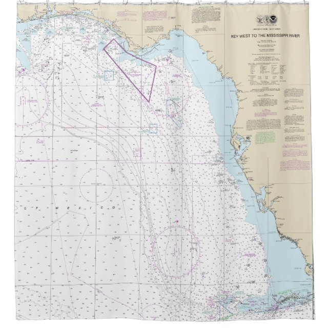 Key West to the Mississippi River Nautical Chart Shower Curtain (Front)