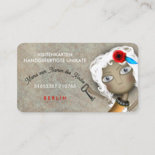 Key white hair doll vintage background business card
