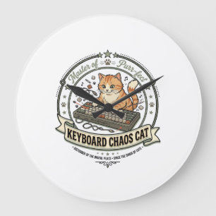 Keyboard Chaos Cat Keyboard Chaos Cat Vintage Vect Large Clock
