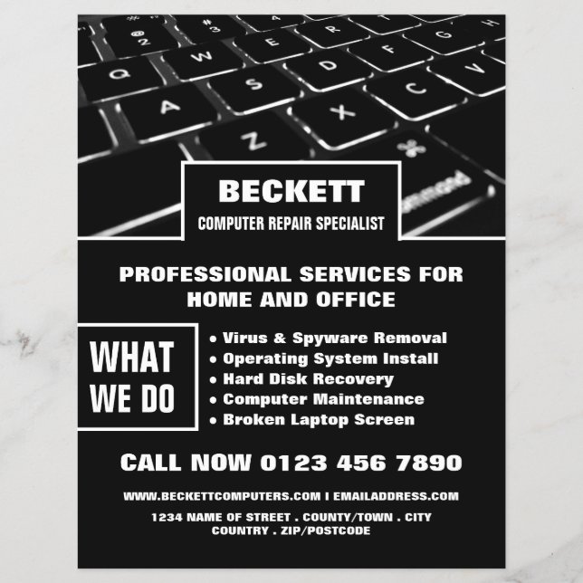Keyboard, Computer Repair Specialist Advertising Flyer (Front)